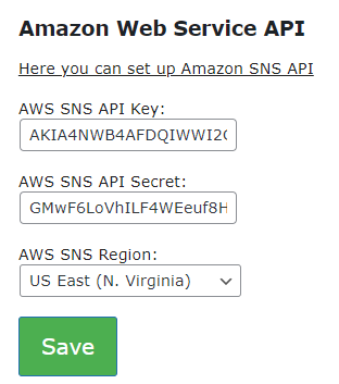 Adding Amazon SNS API keys - Telegram Plugin for WordPress