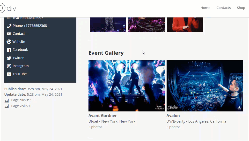 Example of the event gallery in the business profile - WordPress Directory Listing Plugin