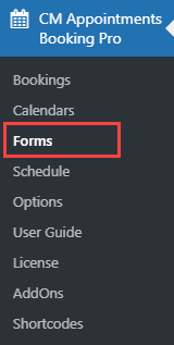 Managing forms - WordPress Calendar Booking Plugin