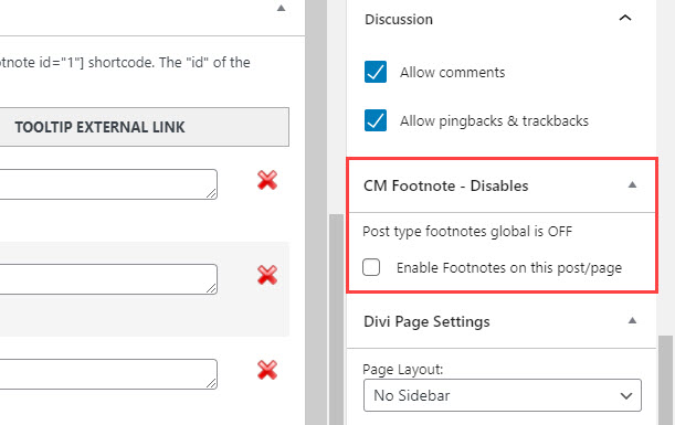 Enabling footnotes on the specific post - Footnotes WordPress