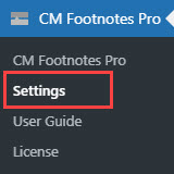 Navigation to the plugin settings - Footnotes WordPress