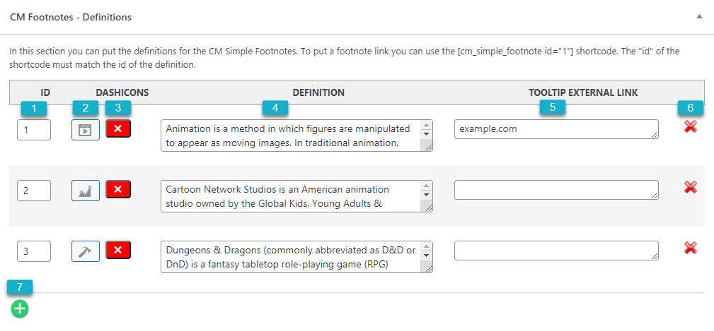 Metabox for managing footnotes - WordPress Citation Plugin