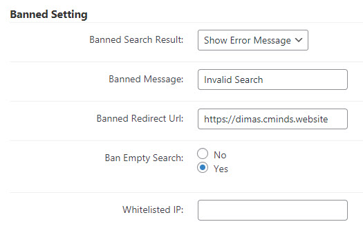 Banned settings - WordPress Search Plugin