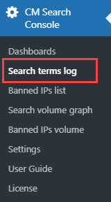 Navigation to the search terms log - WordPress Search Bar Plugin