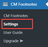 Navigation to the plugin settings - WP Footnotes