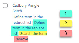 Actions for managing terms - WordPress Search Bar Plugin