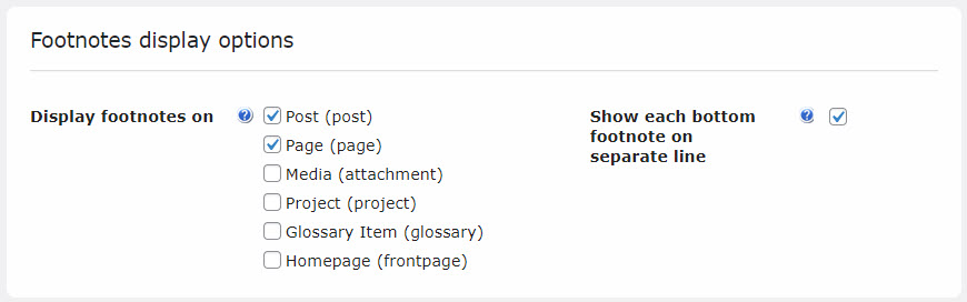 Footnotes display options - Footnotes In WordPress