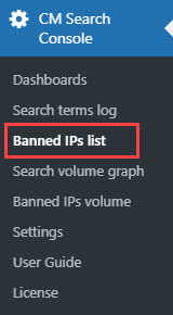 Navigation to the banned IPs list - WordPress Search Plugin