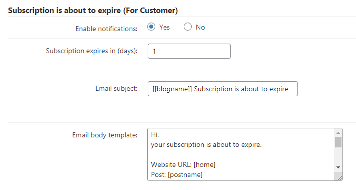 Email template for 'Subscription is about to expire (For Customer)' - Best Paywall Plugin for WordPress