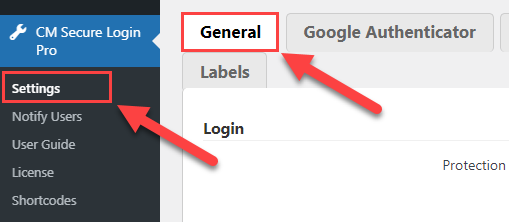 Navigation to the general plugin settings - 2 Factor Authentication for WordPress