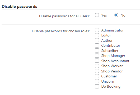 Disabling passwords - WordPress 2FA