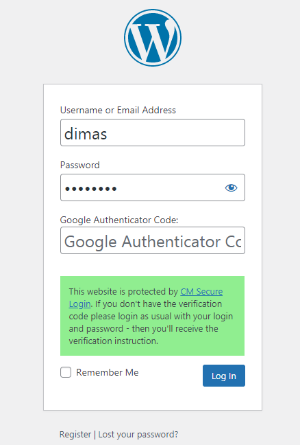 Login form - WordPress 2FA