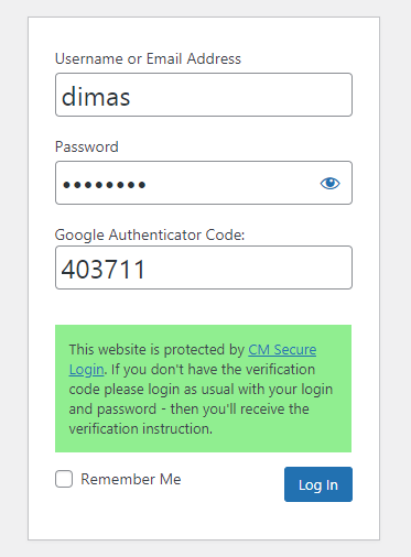 Entering GA code - WordPress Login SMS Verification