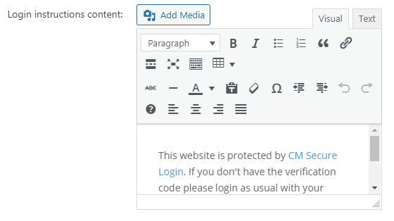 Editing login instructions content - WordPress Login SMS Verification