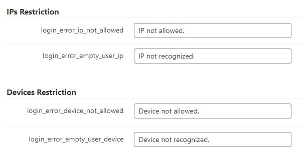 IPs and devices restrictions labels - WordPress 2FA