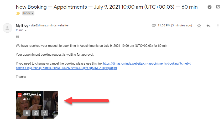 Example of the attached image in the email notification - WordPress Scheduling Plugin