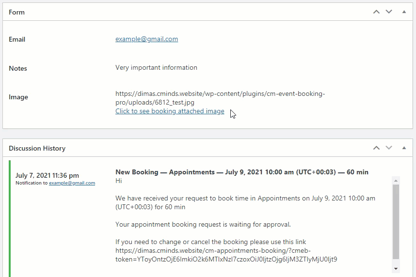 Viewing attached image on the back-end - Event Booking Calendar WordPress Plugin