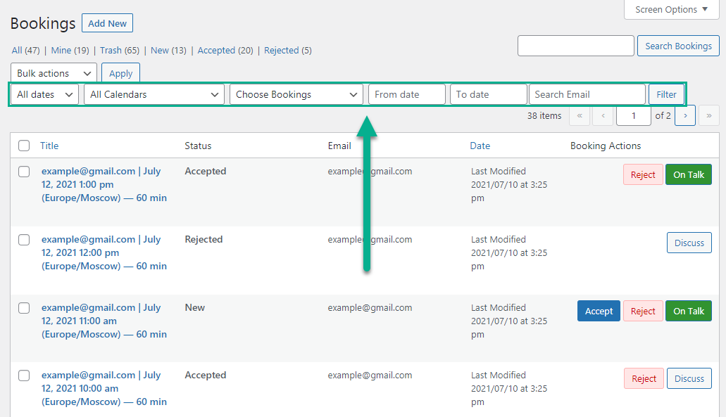 Filters - Appointment Scheduling Plugin WordPress