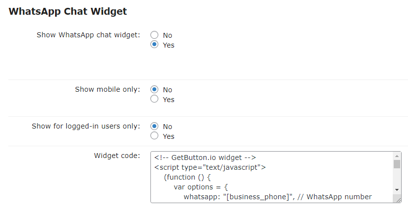 WhatsApp Chat Widget settings - WordPress Directory Plugin