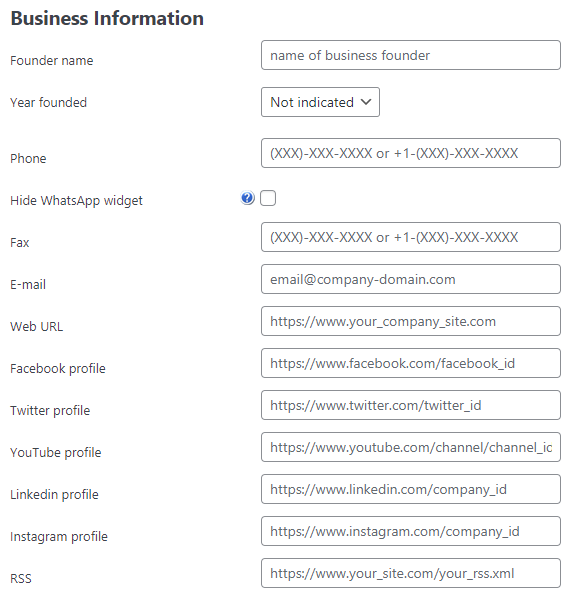 Business information - WordPress Directory Plugin