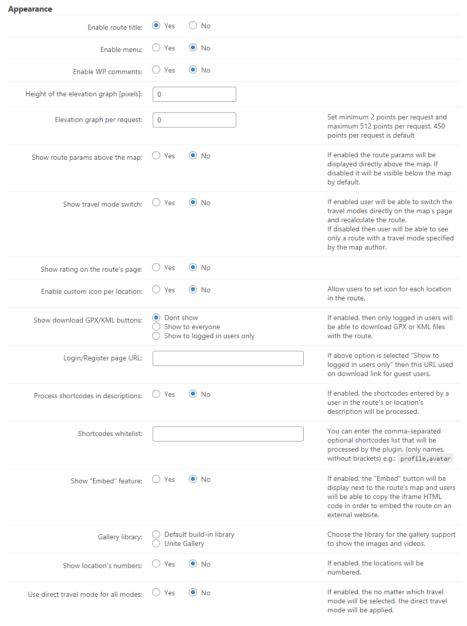 Appearance settings - WordPress Plugins For Travel Website