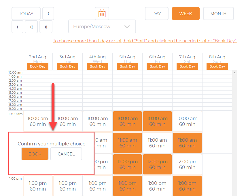 Popup for confirmaing multiple choice - Appointment Scheduling Plugin WordPress