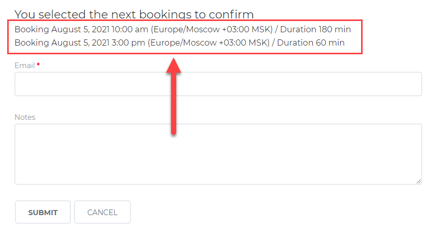 Confirming chosen slots - Booking Plugin WordPress