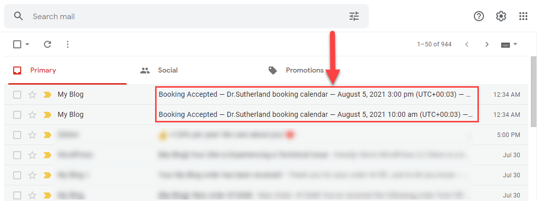 Email notifications - WordPress Scheduling Plugin