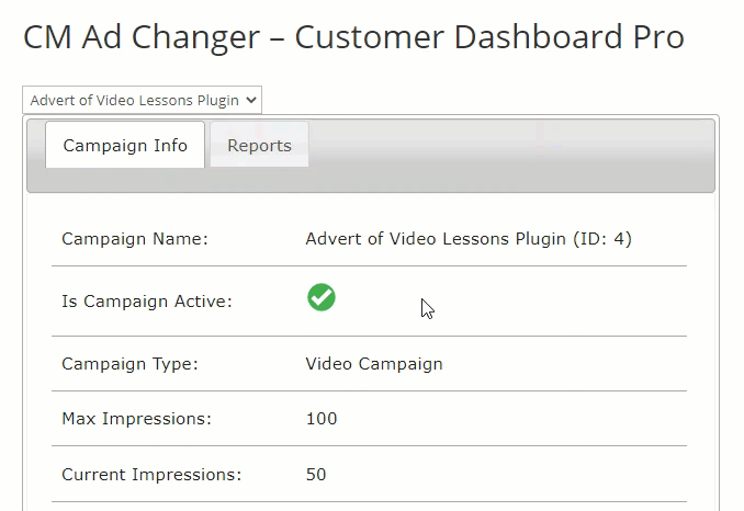 Customer dashboard - WordPress Advertising Plugin