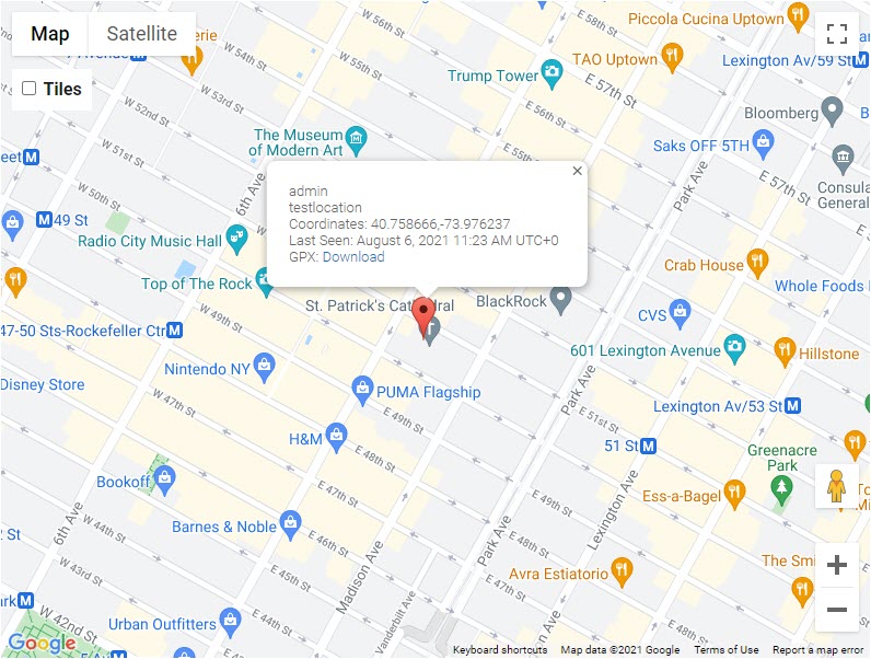 Example of the posted current location - Store Locator WordPress Plugin