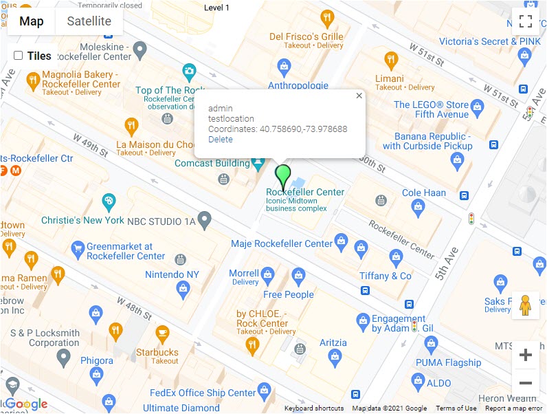 Example of posted temporary location - Maps WordPress Plugin