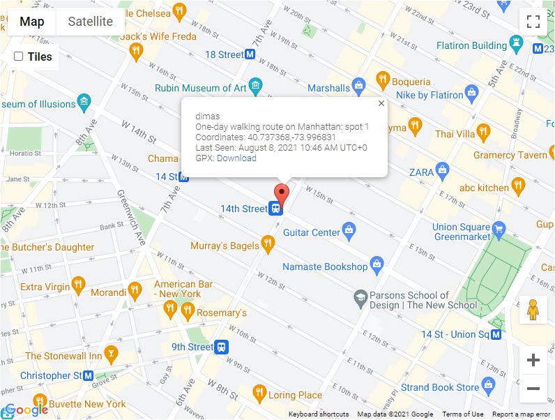 Example of the location on the map - Google Maps WordPress Plugin