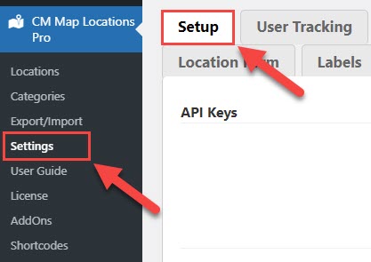 Setup settings - WordPress Interactive Map Plugin