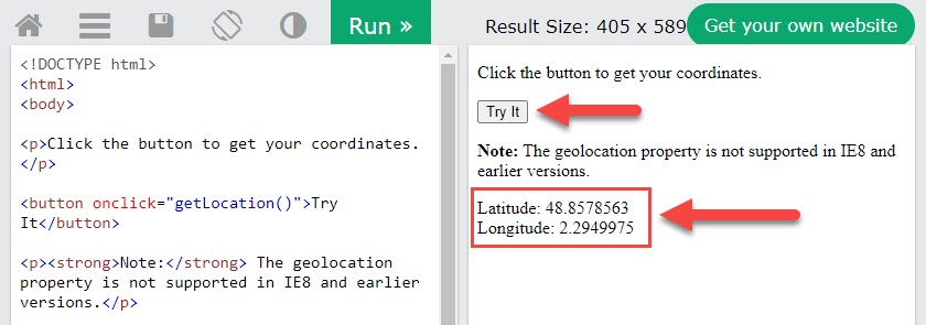 Defining current coordinates using external services