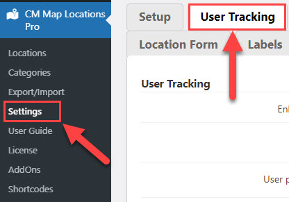 User tracking settings - Store Locator WordPress Plugin