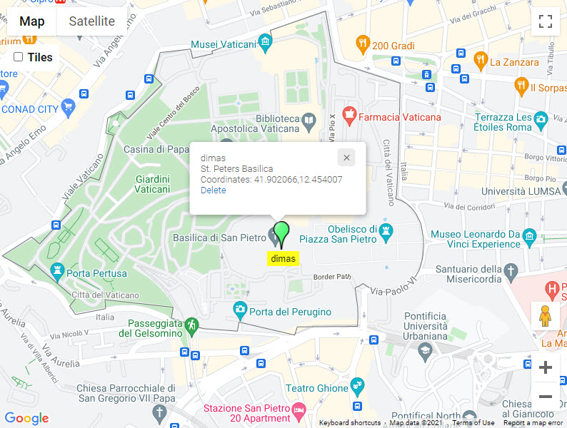 Example of the temporary location - WordPress Interactive Map Plugin