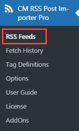 Navigation to the dashboard with RSS feeds - RSS Post Importer