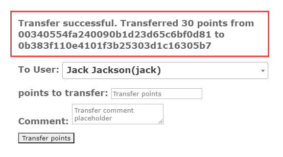 Message after successful transfer of points - WordPress Point System