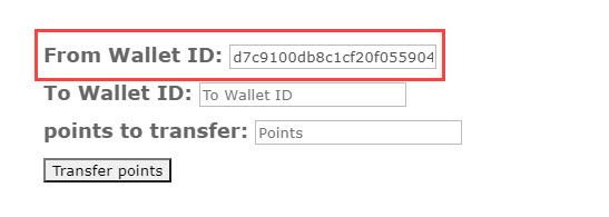 Admin view of the form for sending points between users - Points and Rewards Plugin