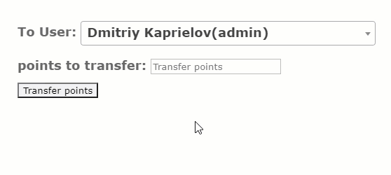 Process of sending points to another user - WordPress User Wallet Credit System