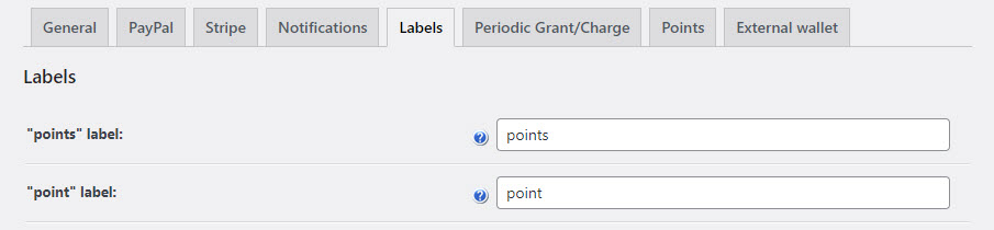 Labels for points - WordPress Point System