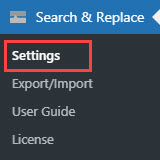 Navigation to the plugin settings - Find and Replace Plugin WordPress