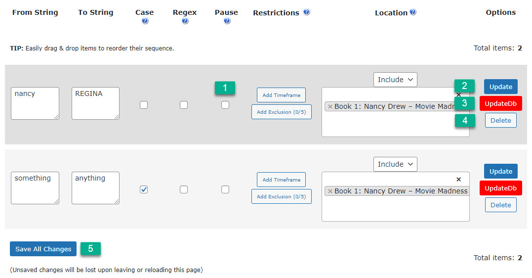 Managing replacement rules - WordPress Plugin to Mass Replace Links