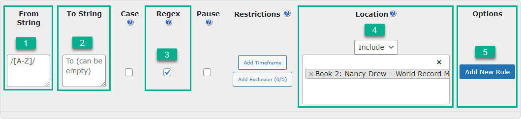 Example of the regex replacement rule - Find and Replace Plugin WordPress