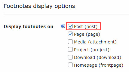 Choosing post types where to display footnotes - Footnotes In WordPress