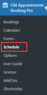 Navigation to the page for editing schedules - Booking Plugin WordPress