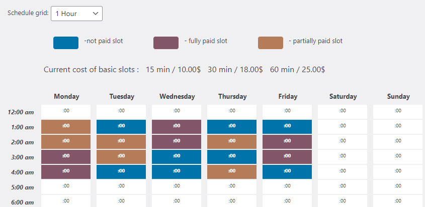 Examples of different slots statuses - Appointment Booking Calendar