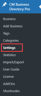 Navigation to the plugin settings - WordPress Business Directory
