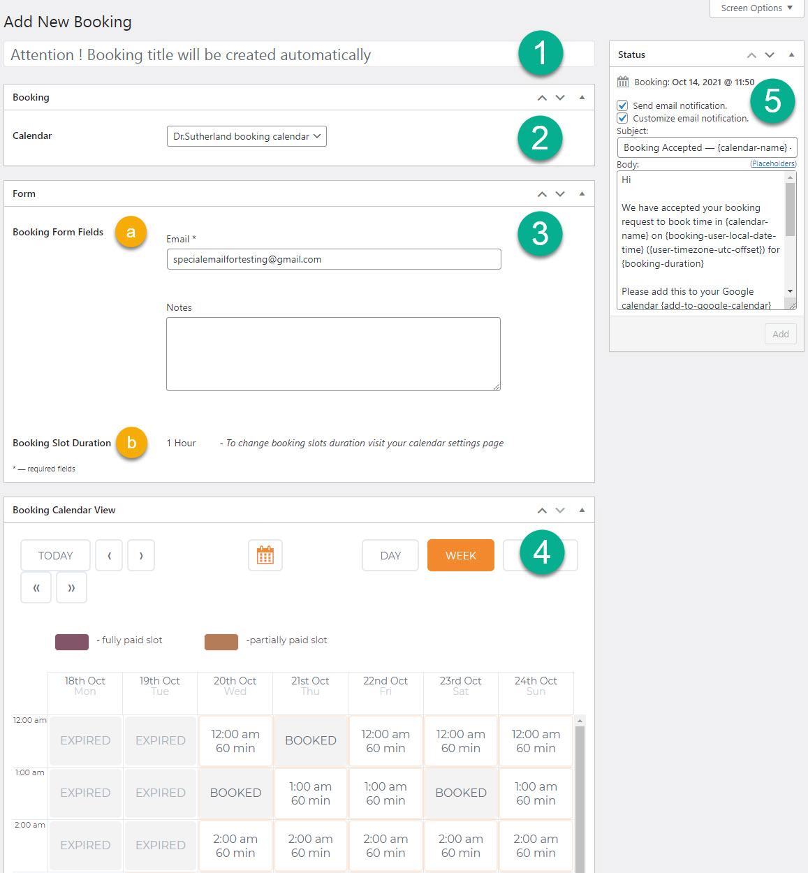 Filling the form for adding new booking - Event Booking Calendar WordPress Plugin