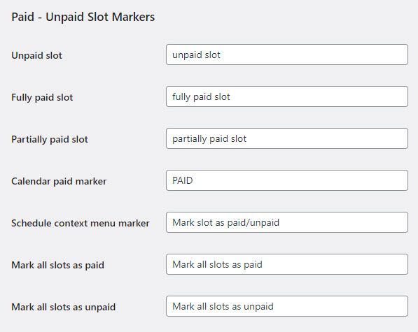 Labels settings - Booking Plugin WordPress